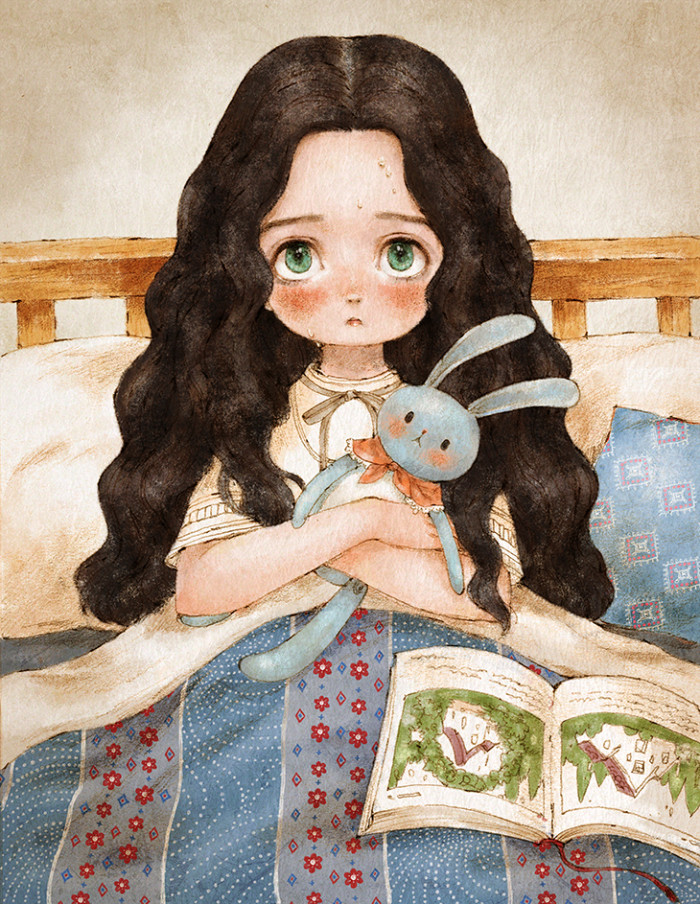 韩国插画师森林女孩日记图文,水彩插画森林女孩日记