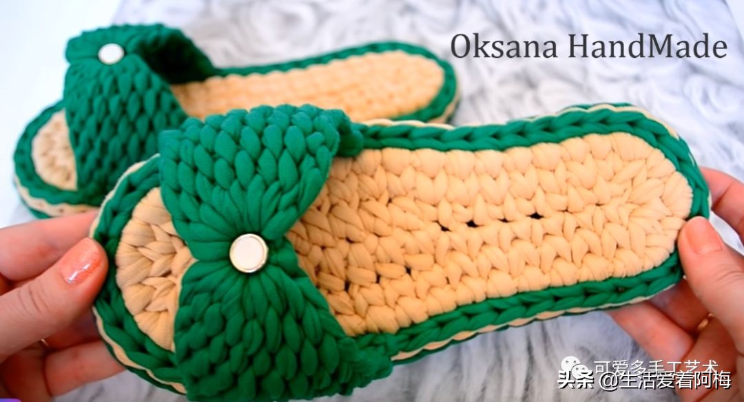 用布条做毛线拖鞋的方法,杂线编织手工拖鞋