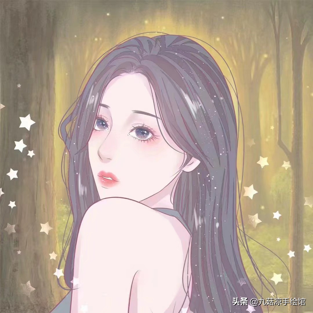 手绘情侣头像眼睛带心,拿花朵的手绘情侣头像