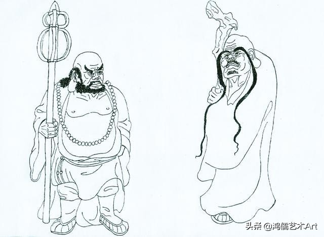 十八罗汉拜观音白描图,十八罗汉李云中白描人物图谱