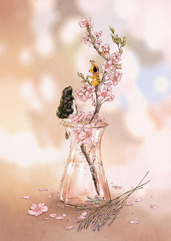 韩国插画师森林女孩日记图文,水彩插画森林女孩日记
