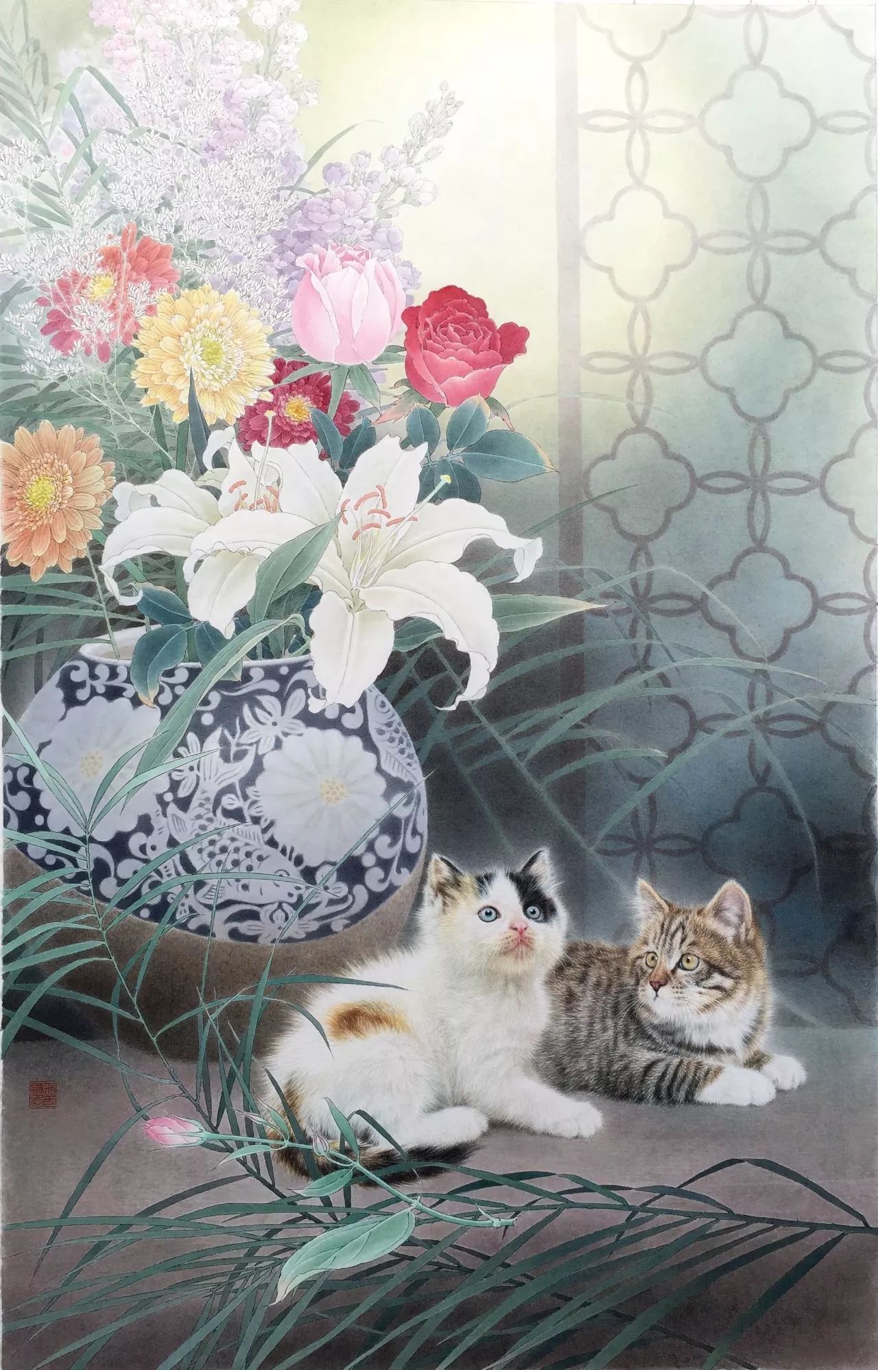邢诚爱工笔猫画法,邢诚爱工笔画猫兔子高清大图