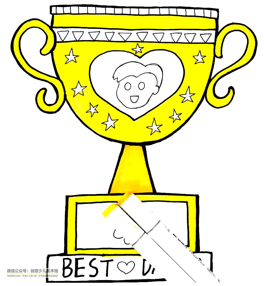父亲节绘画儿童画11岁长方形纸,父亲节创意儿童画奖杯