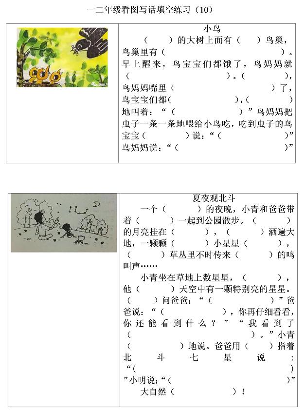 一二年级看图写话填空练习，提高孩子的书面表达能力，快收藏吧