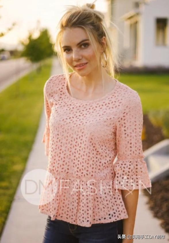 2020蕾丝领时尚气质纯色衬衣,时尚设计荷叶花边纽扣套头衬衫