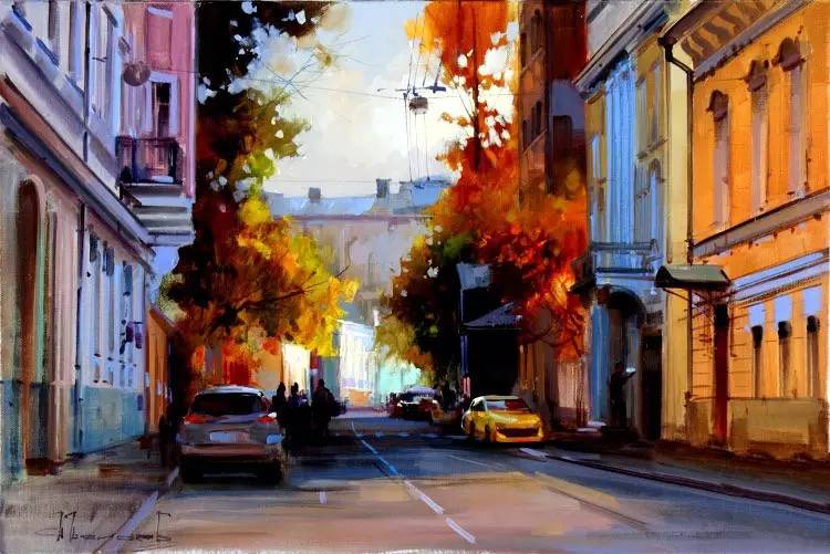 油画风景画氛围感,欧洲城市风景油画