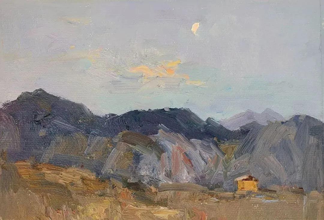 氛围感风景油画作品简单初学者,简单的小清新系油画