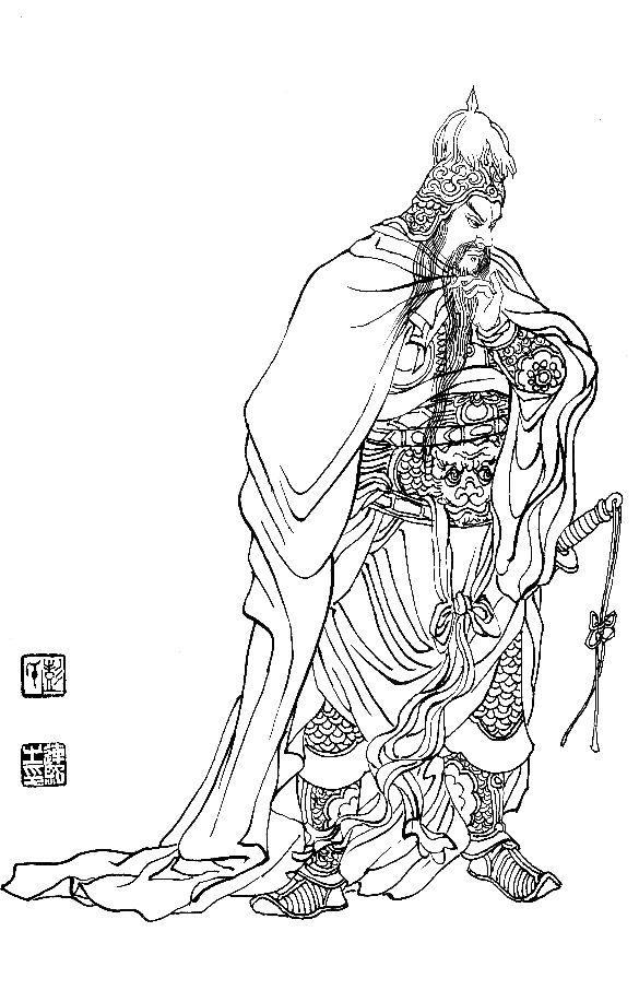 彭连熙工笔白描人物作品,工笔戏曲净角人物白描底稿