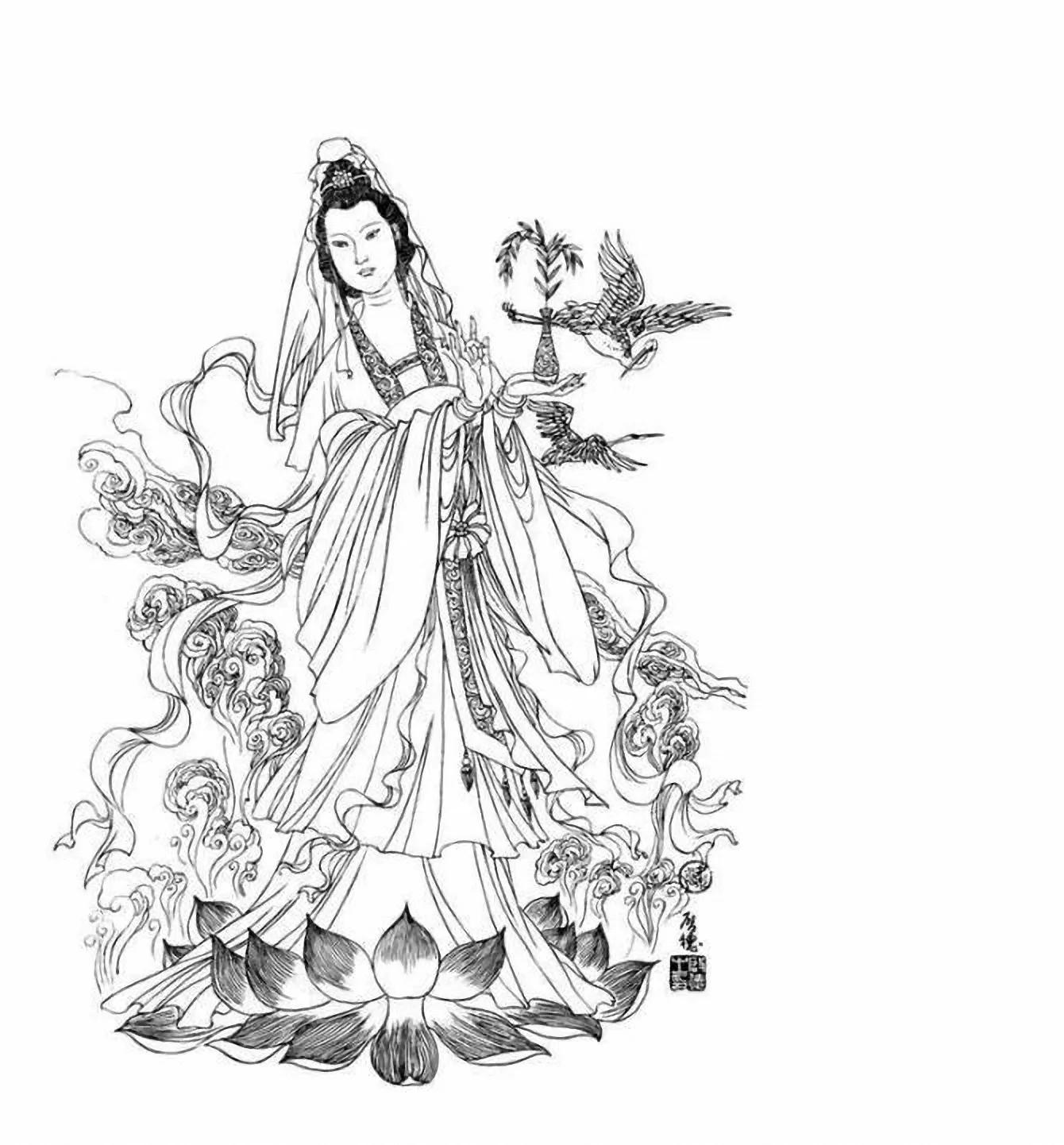 图谱神话人物工笔画白描,国画工笔人物白描图片大全大图