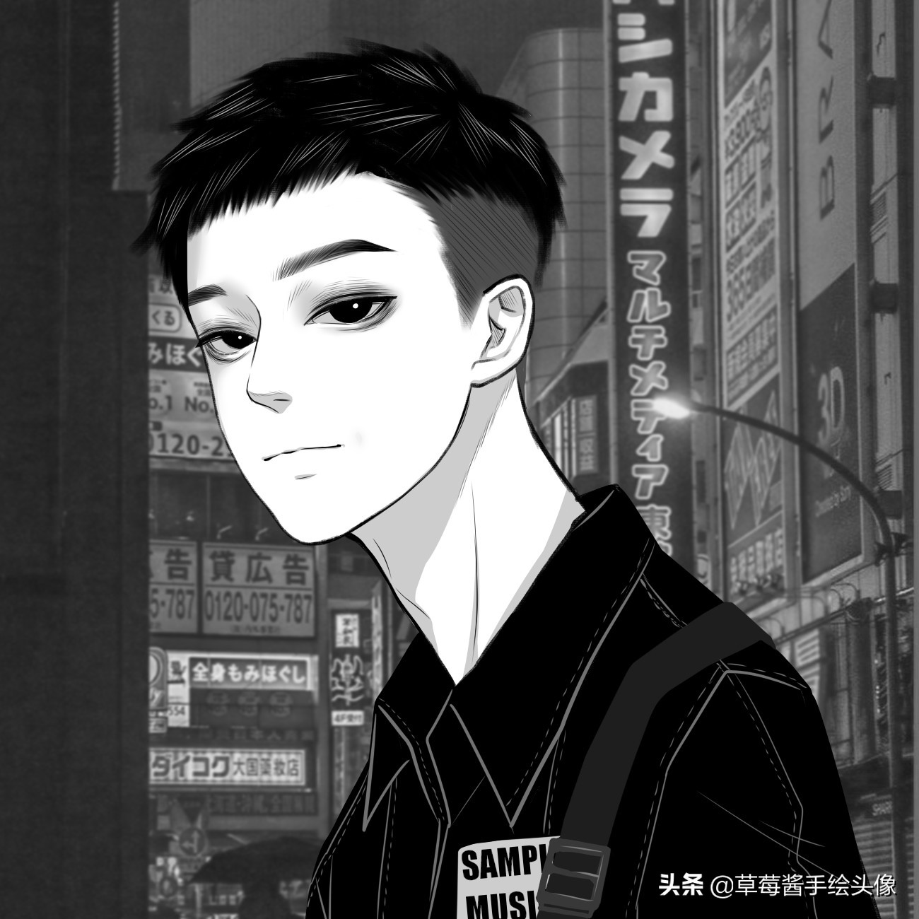 好看又低调的手绘头像,短发女生头像侧脸手绘黑白