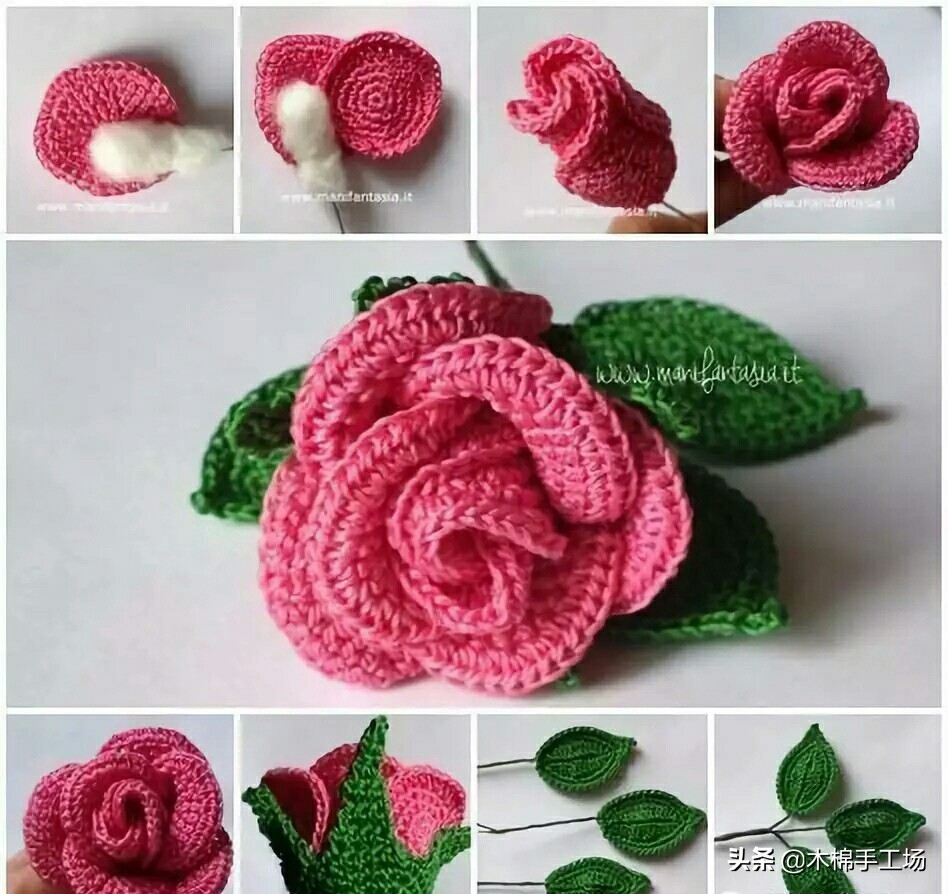七种玫瑰花的钩编步骤,浪漫永不凋零的玫瑰花折纸