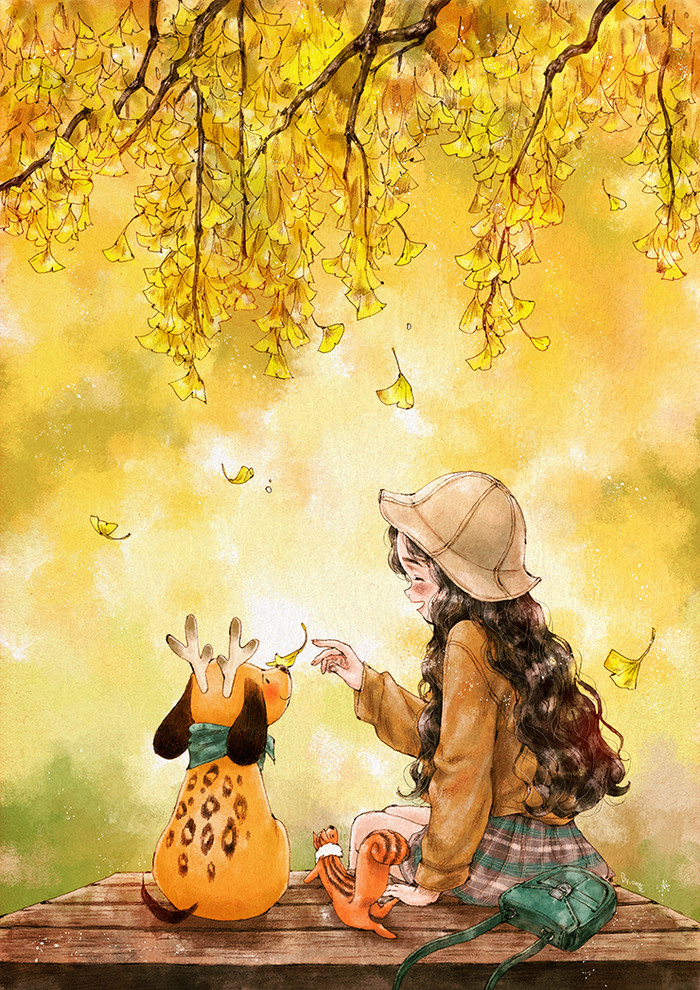韩国插画师森林女孩日记图文,水彩插画森林女孩日记