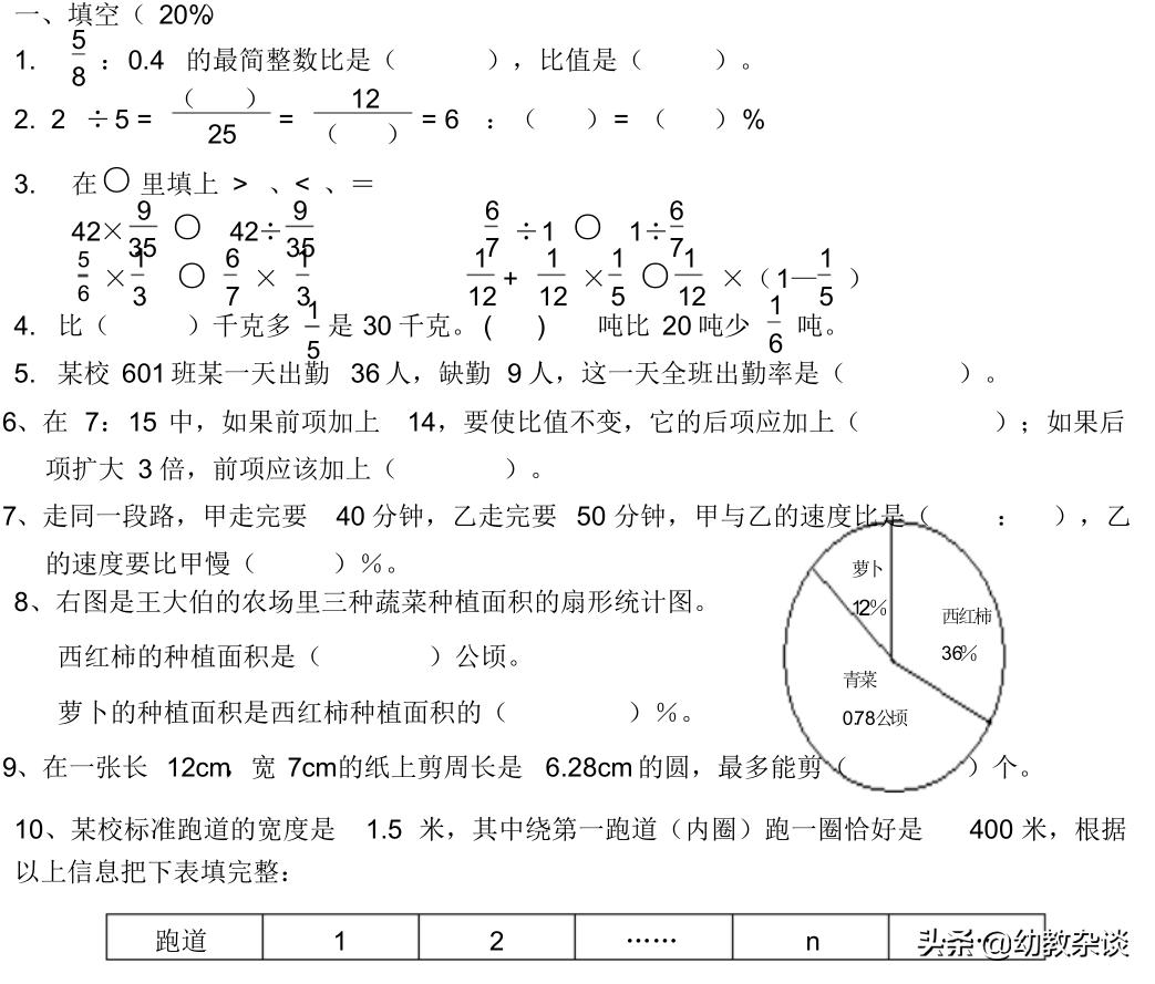 人教版小学六年级数学测试卷推荐,三年级数学六单元测试卷含答案