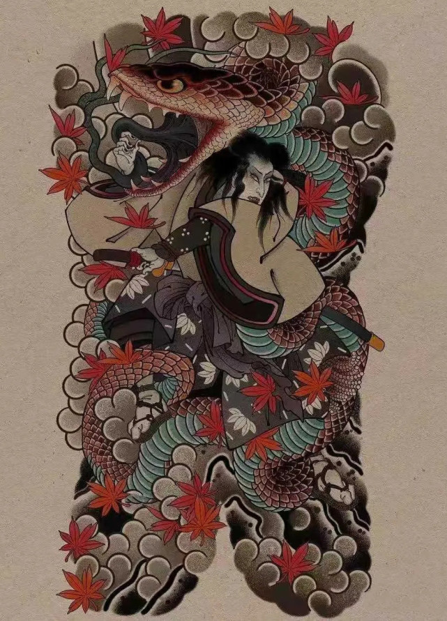 适合女生纹的大满背通体手稿,日式通体满背龙手稿