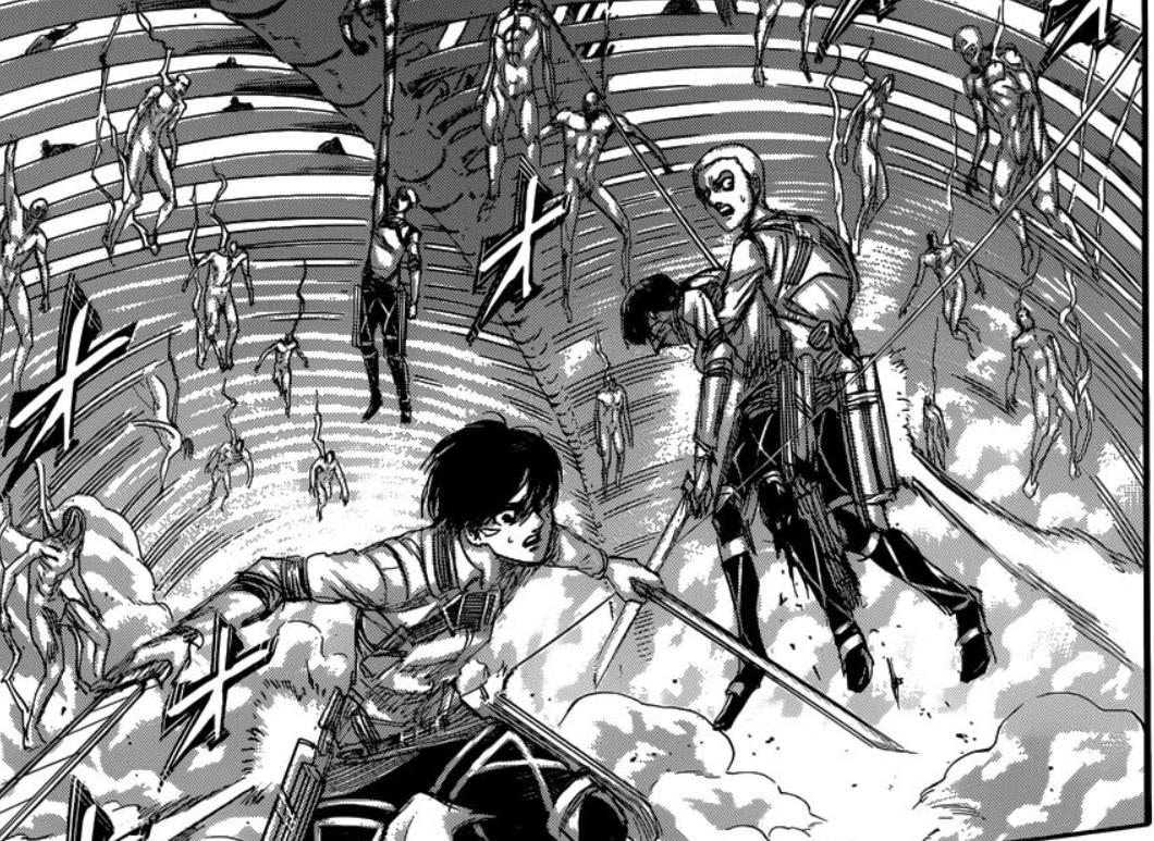 进击的巨人135话，历代九大巨人登场，三笠开启战神模式