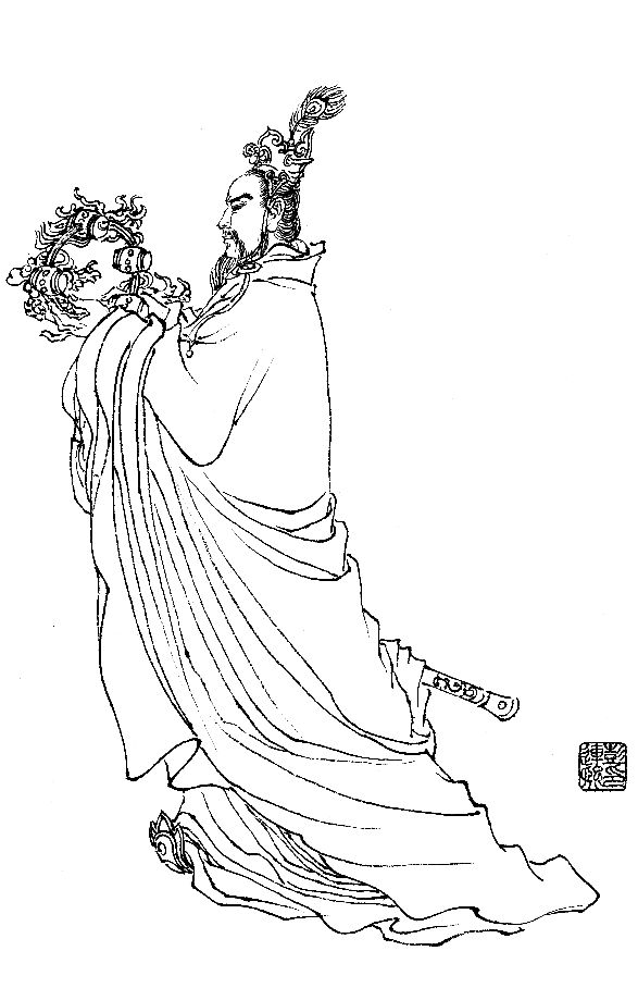 彭连熙工笔白描人物作品,工笔戏曲净角人物白描底稿