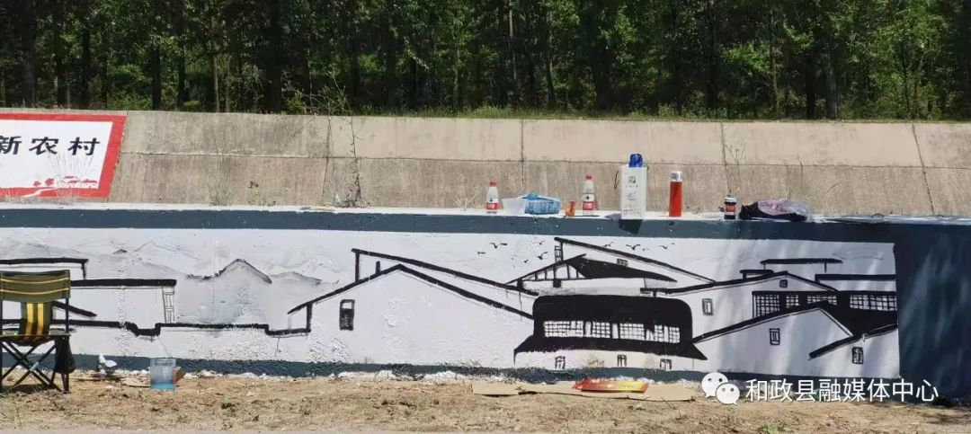 创意乡村手绘文化墙,百米风景墙绘