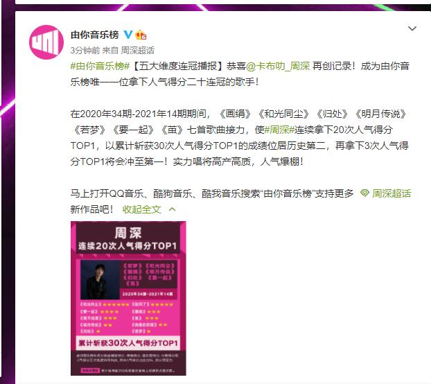 全球中文音乐榜上榜第二现场周深,周深cctv15中文音乐榜上榜