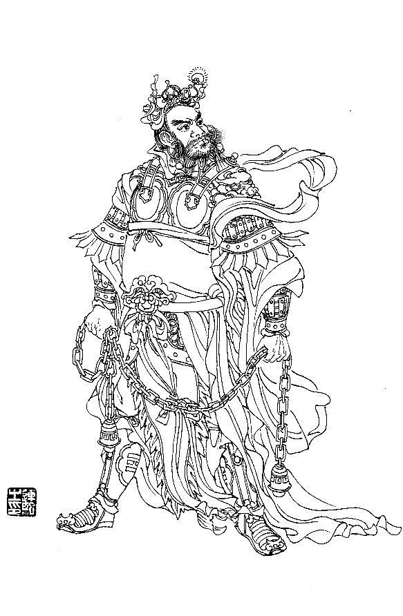 彭连熙工笔白描人物作品,工笔戏曲净角人物白描底稿