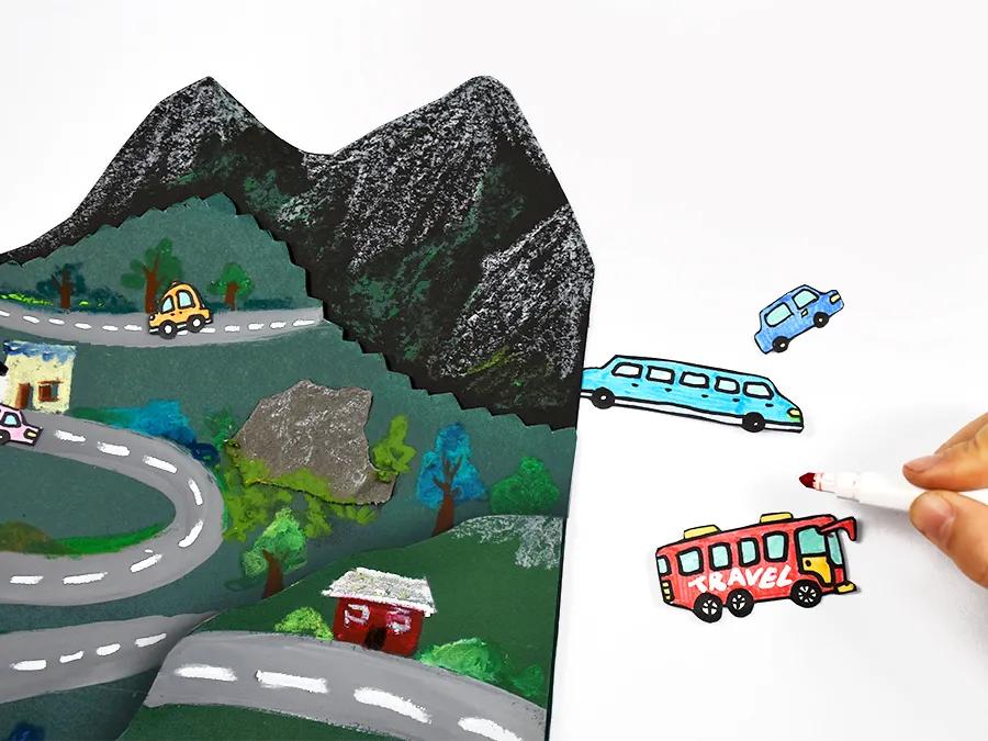 山路十八弯幼儿园颜料绘画图片,七拐八弯的山路怎么画