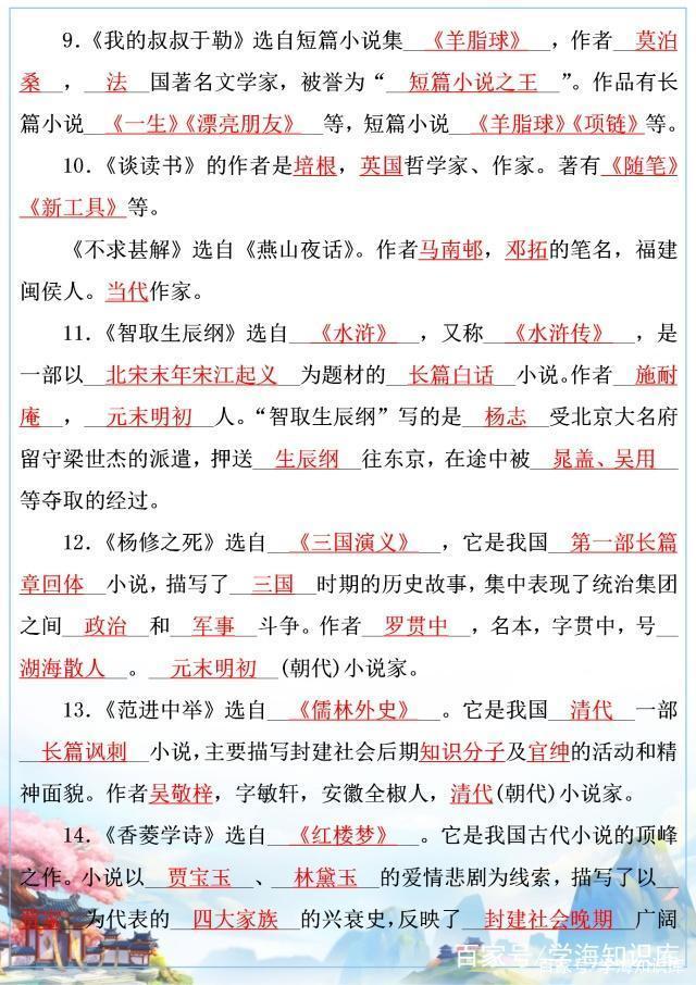 初中三年语文所有文学常识,初中生语文文学常识积累