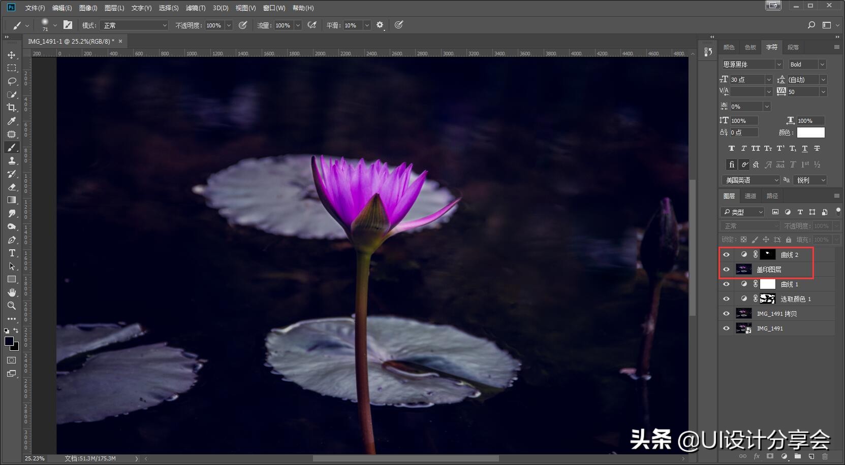 ps画意荷花如何调出洇染效果,ps荷花多重曝光的后期调色教程