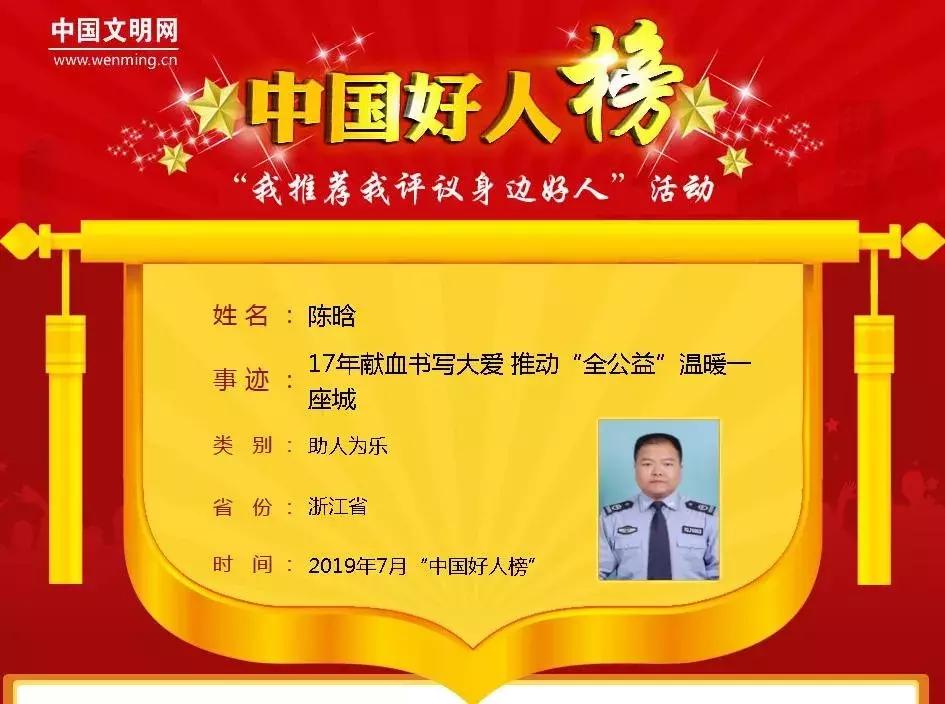 点赞！宁波“挡刀女孩”崔译文、献血明星陈晗入选7月中国好人榜
