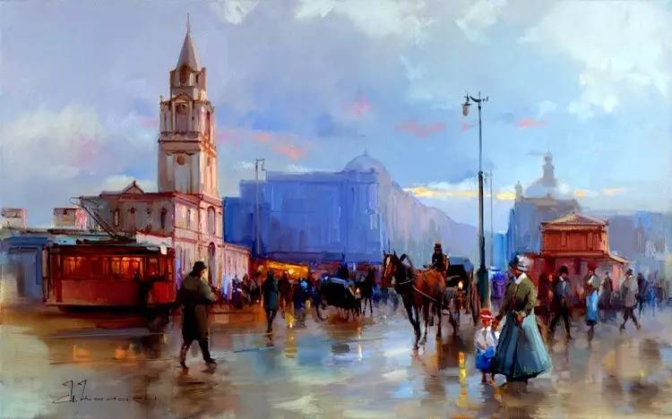 油画风景画氛围感,欧洲城市风景油画