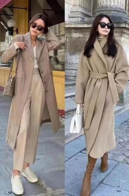 小个子冬款双面长款大衣气质穿搭,长款毛呢大衣女秋冬的气质穿搭
