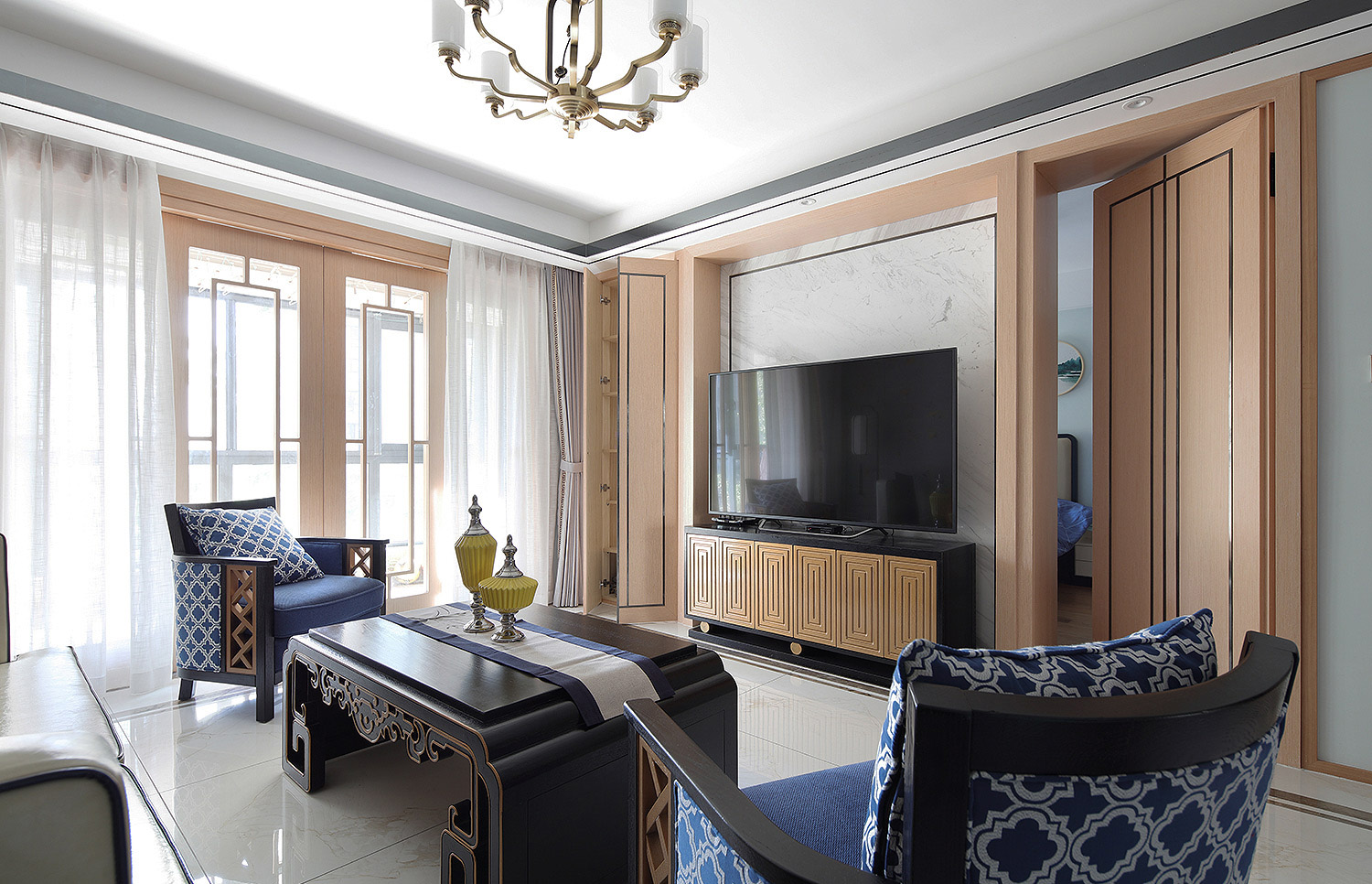 房子装修漂亮便捷的背景墙来啦,背景墙较短新中式效果图大全