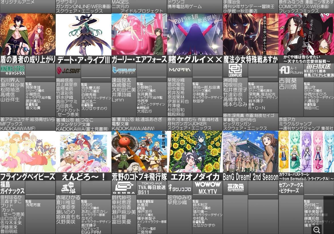 2019年1月新番动画列表1.0版公开！总有你要看的！