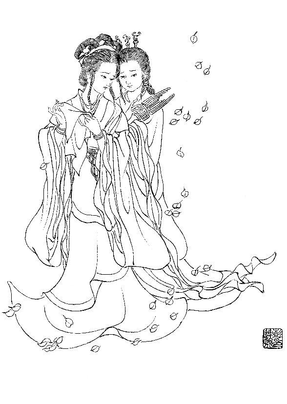 彭连熙工笔白描人物作品,工笔戏曲净角人物白描底稿