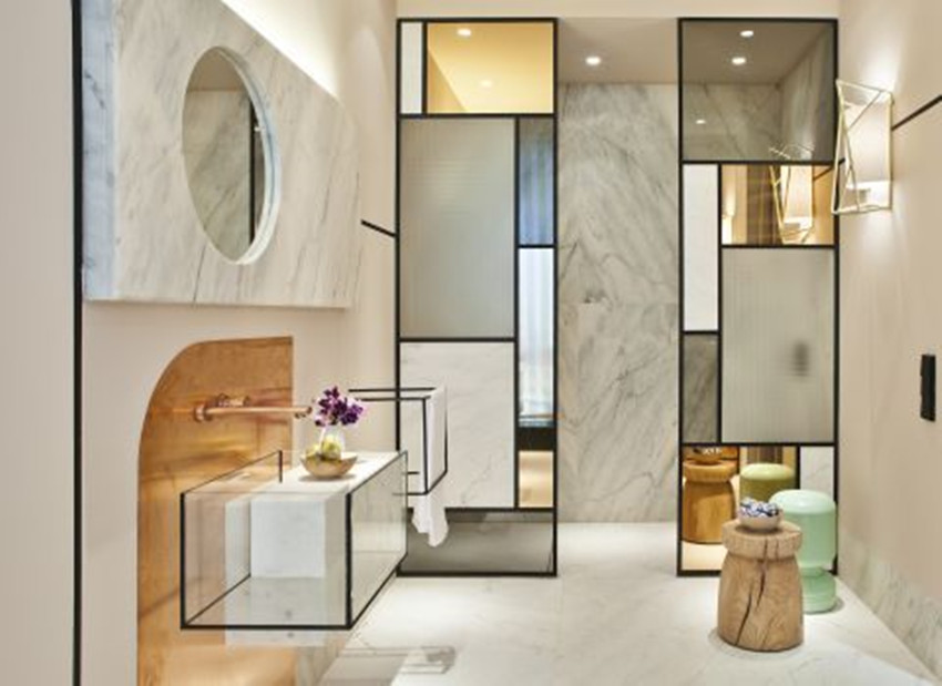 磨砂玻璃做卫生间隔断效果图,卫生间玻璃隔断传统