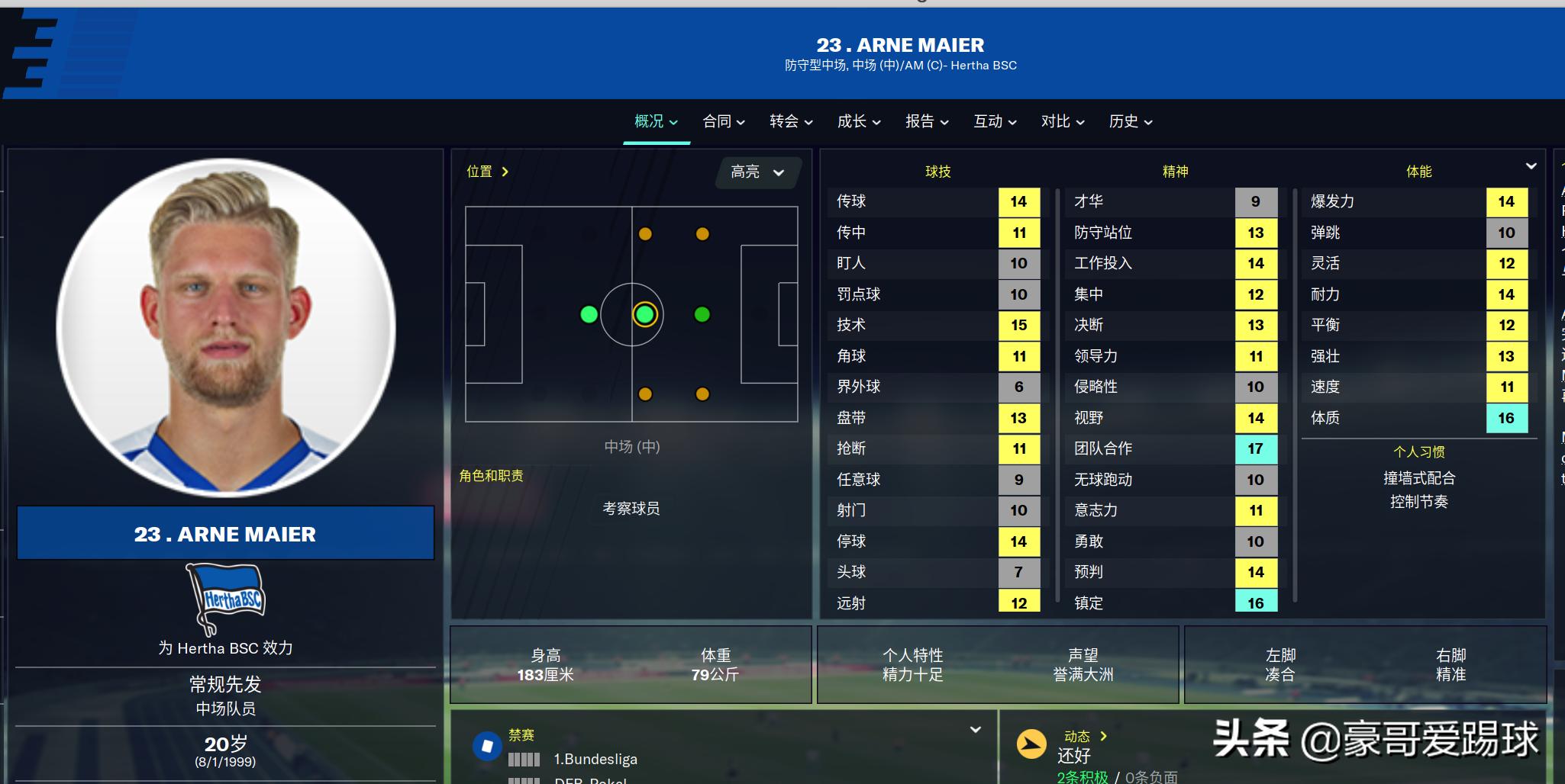 FM2020,足球经理——日耳曼新星阿尔内·迈尔球探报告