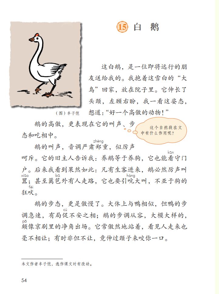 四年级下册语文15课白鹅课堂笔记,四年级下册语文15课白鹅练习答案