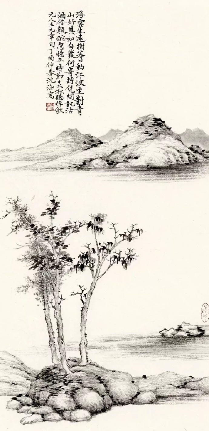 沈海工笔山水花鸟画作品,山水工笔画作品