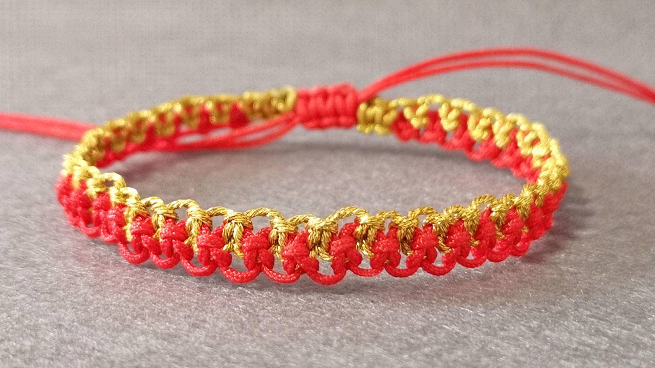 十字结编织手链图解,双向平结的编织手链需要多长的线