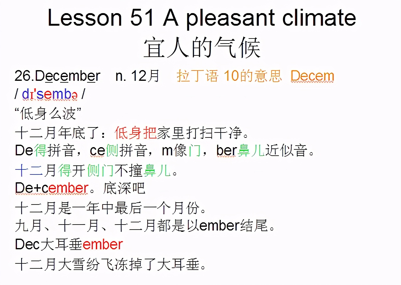 新概念英语第一册，音标课件自学整顿Lesson51Apleasantclimate