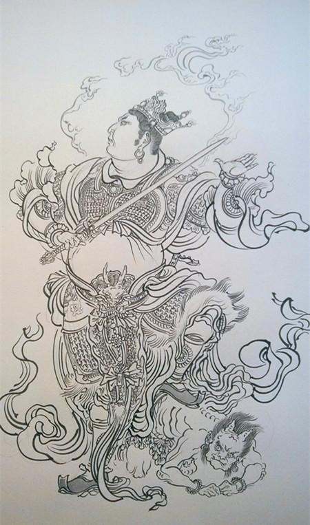 李云中四大天王白描高清图片,佛教四大天王工笔重彩