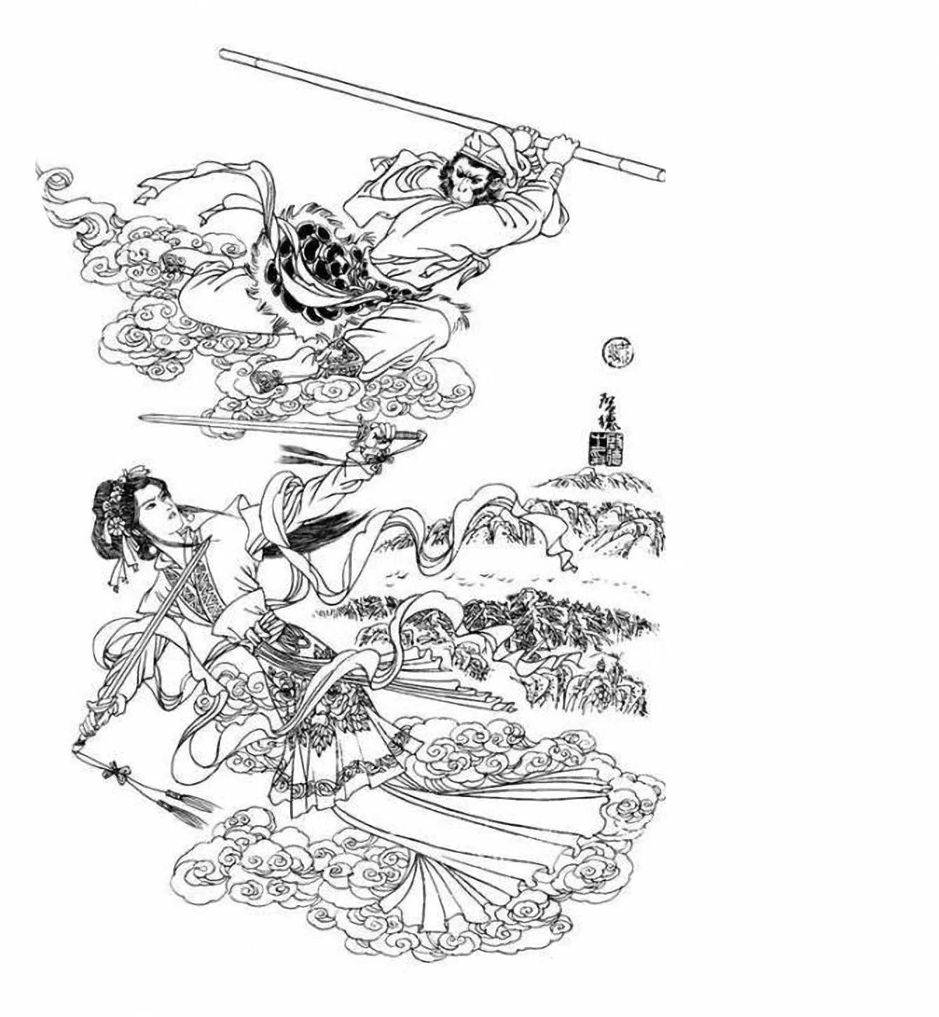 图谱神话人物工笔画白描,国画工笔人物白描图片大全大图