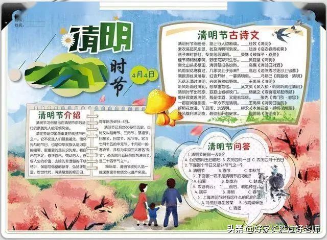 清明节的由来和习俗古诗手抄报,清明节文学常识手抄报内容