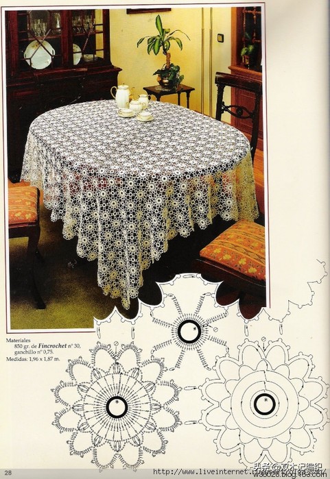 洛可可风蕾丝古典钩针桌布,钩针编织蕾丝长方形沙发巾图解