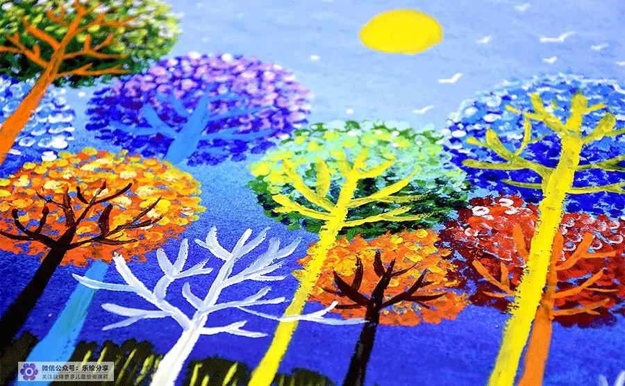 水粉点画法风景图片,水粉点画法风景