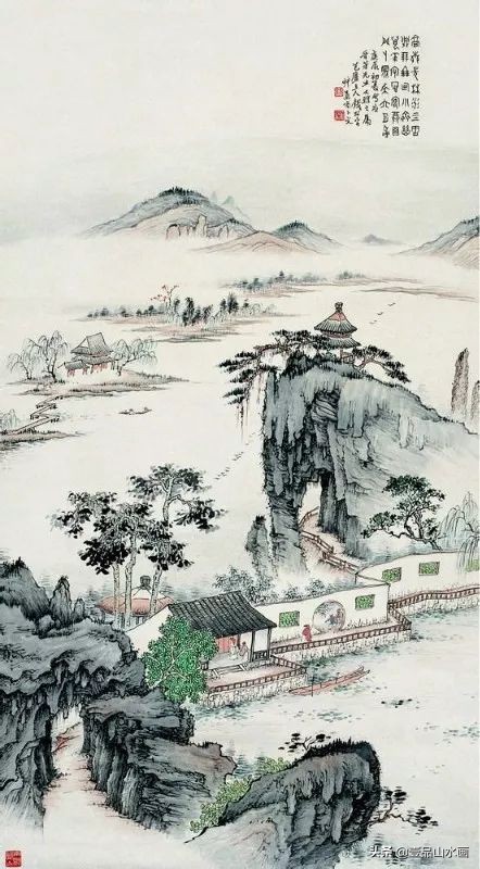 钱松嵒山水画之塞外风情,钱松岩山水画临摹视频