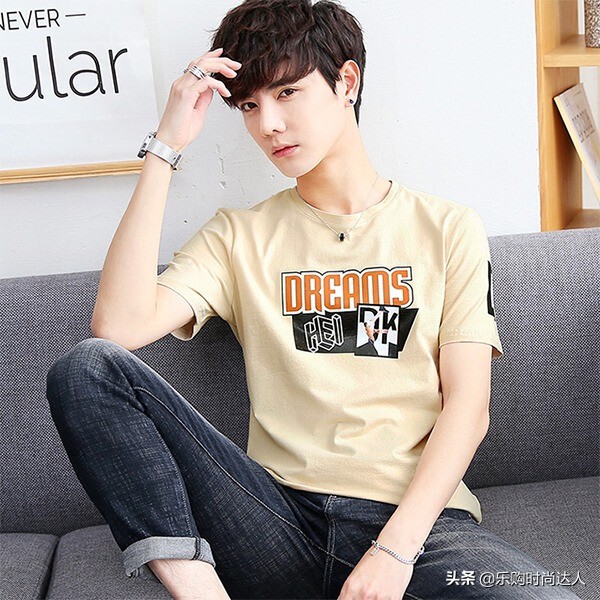 潮男短袖t恤潮流印字,潮男绿t恤短袖