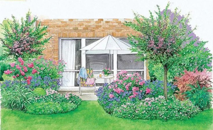 手绘清新小花园,日式庭院迷你小花园手绘