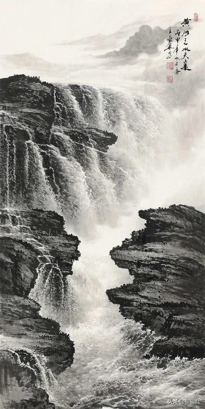 山水风景画黄河,山水画黄河惊涛骇浪