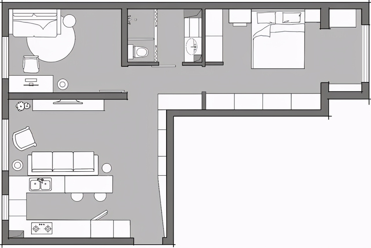 客厅厨房带吧台一体的房子效果图,小户型客厅与卧室吧台隔断