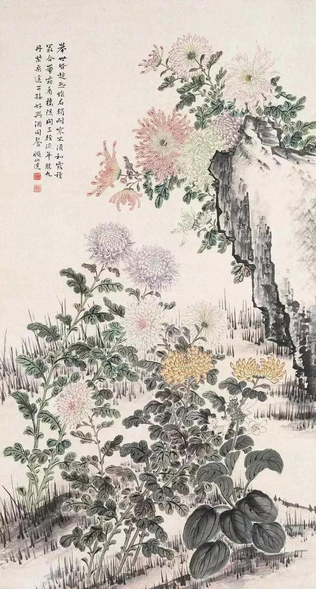 淡雅菊花国画100幅临摹,国画深秋菊花风景写意