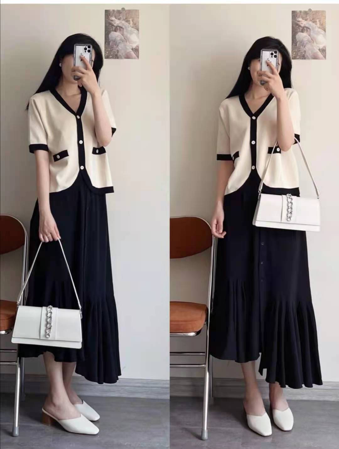 夏天长款半身裙,雾霾蓝长款半身裙子搭配什么上衣